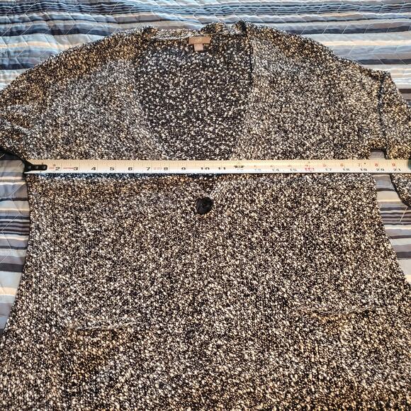 J. Jill Size MP M Petite Black Speckled Gray White One Button Cotton Cardigan - Picture 10 of 10